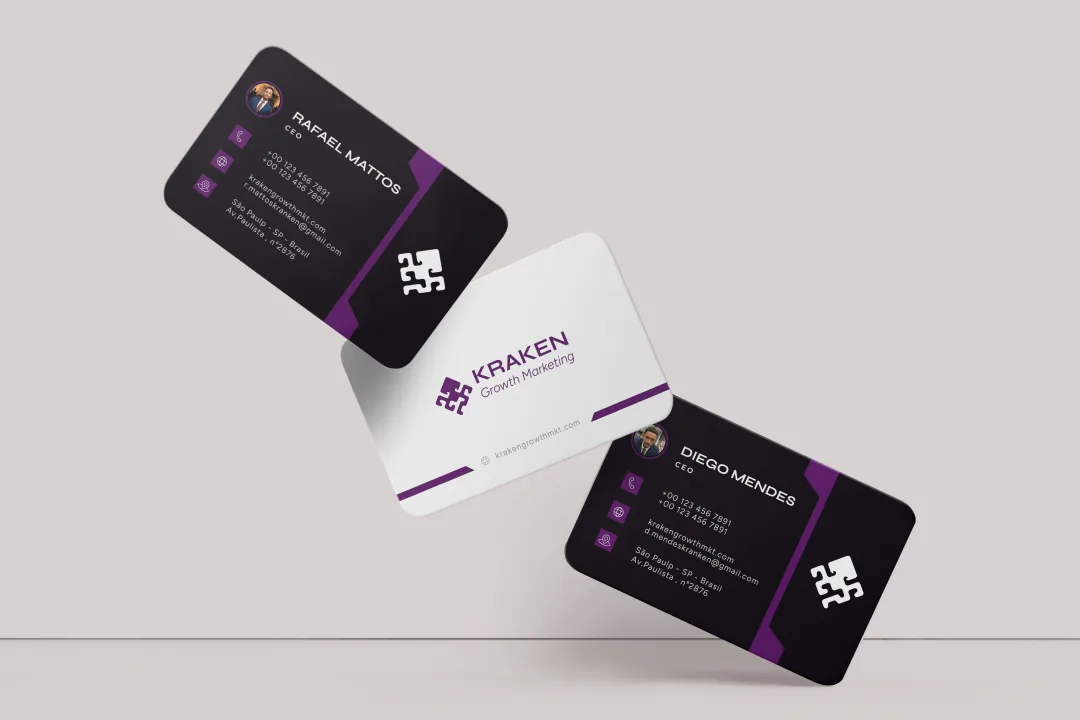 Kraken Growth Marketing — cartões de visita do CEO e equipe