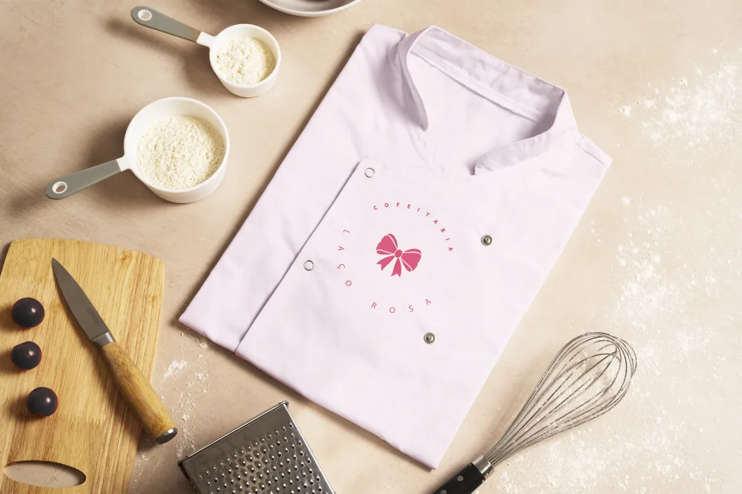 Confeitaria Laço Rosa — uniforme de chef com bordado da marca