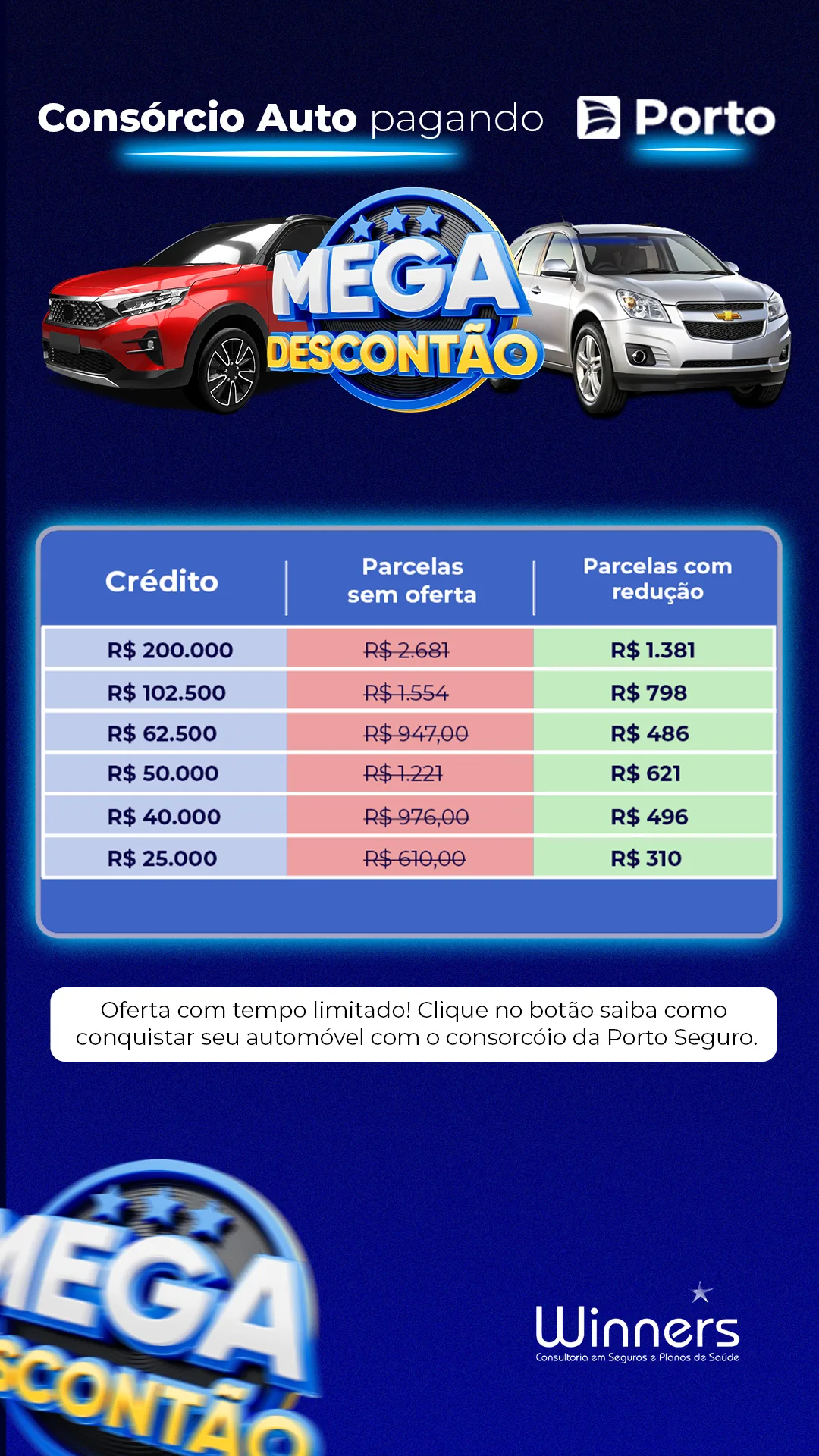 Winner / Porto Seguro — story com tabela de valores de consórcio de automóvel