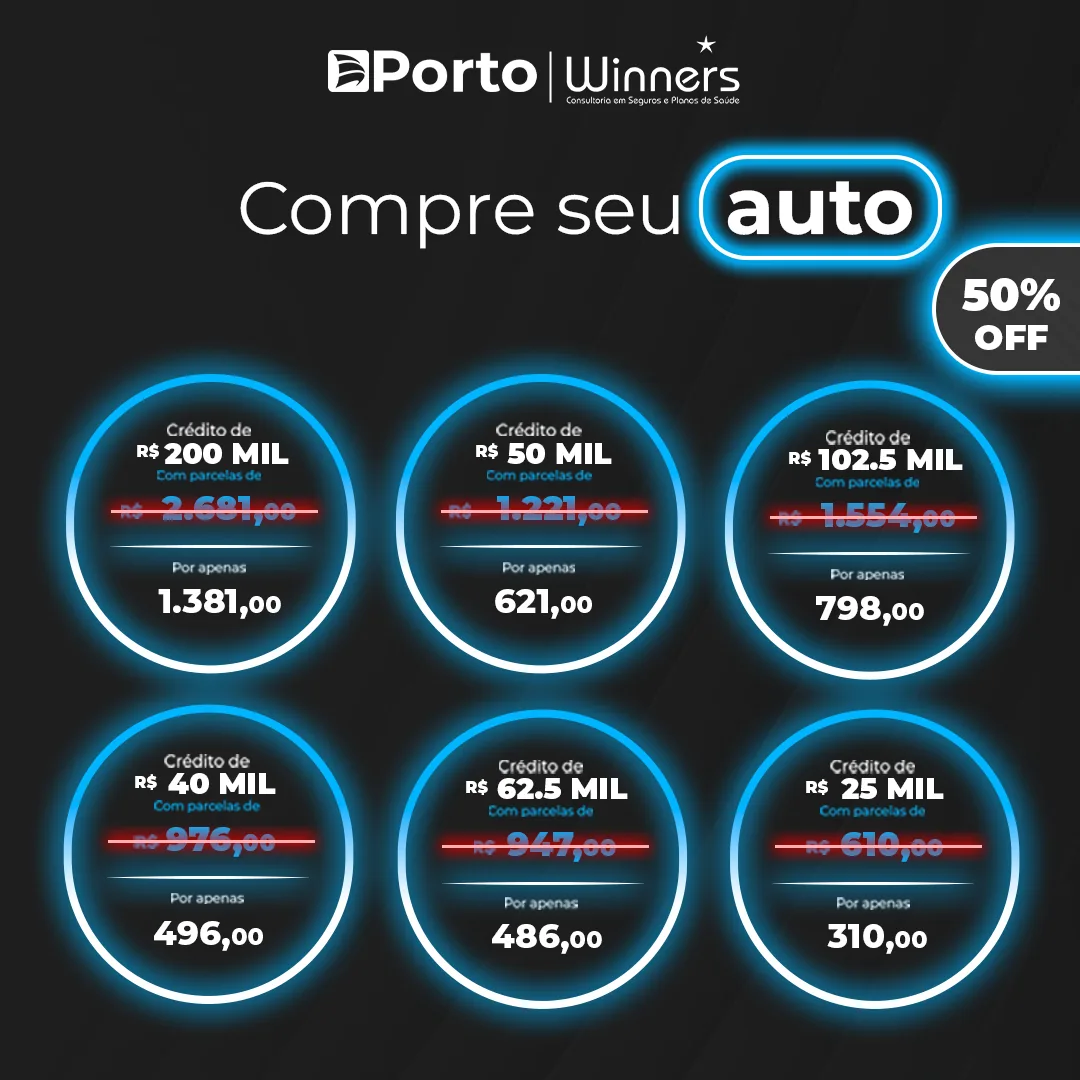 Winner / Porto Seguro — post de feed com tabela de consórcio de automóvel